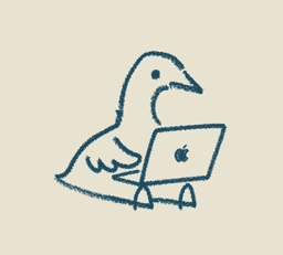 Hand-drawn illustration of a duck typing on a laptop